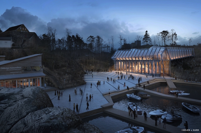 Slik ser arkitektene i Helen & Hard for seg Vest-Agder-museets nybygg på Odderøya. Ill.: Helen & Hard arkitekter